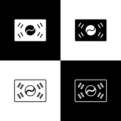 Set South Korea flag icon isolated on black and white background. Vector