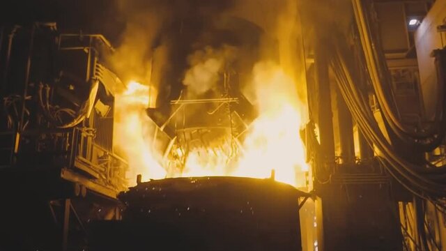 Metallurgical plant, scrap metal remelting, molten metal in a boiler.