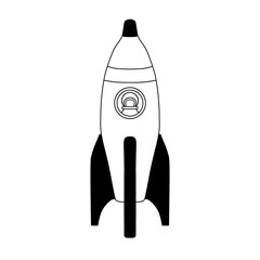 Colorful child rocket, blue and red space ship. Cute illustration for prints, stickers, cards and other kid's designs.