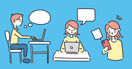 パソコンやスマホを操作する人のイラスト