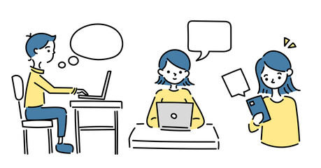 パソコンやスマホを操作する人のイラスト