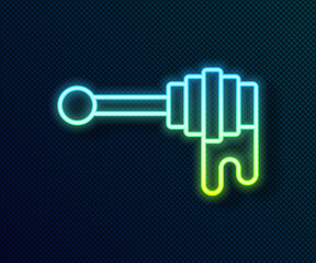 Glowing neon line Honey dipper stick with dripping honey icon isolated on black background. Honey ladle. Vector