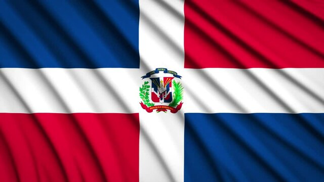 Dominican Republic flag in motion. National background. Smooth fabric waves. 4K video. 3D rendering.