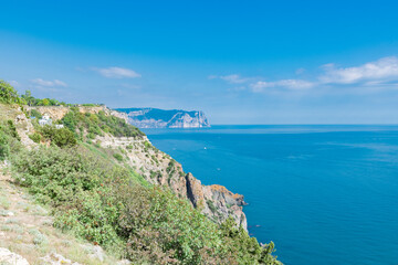 Rock in the sea bay. Sea bay rock view. Landscape of sea bay 
