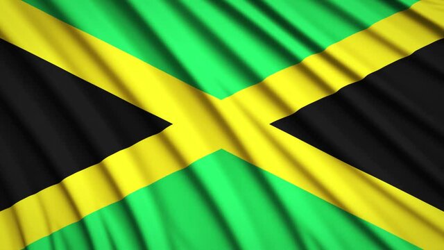 Jamaica flag in motion. National background. Smooth fabric waves. 4K video. 3D rendering.