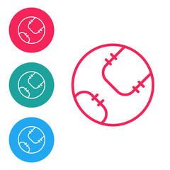 Red line Baseball ball icon isolated on white background. Set icons in circle buttons. Vector