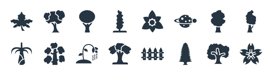 nature filled icons. glyph vector icons such as japanese flower, spruce tree, american beech tree, lemongrass, sassafras tree, the maples daffadil, shadbush sign isolated on white background.