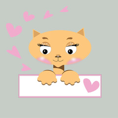 Cute kitty portrait. Design for banner, postcard, invitation, print, poster, book, clothing and textiles.