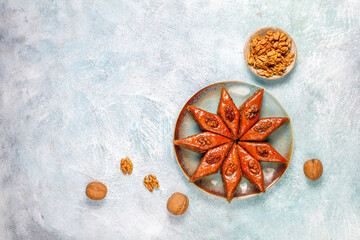Traditional Azerbaijan holiday Novruz sweets bakhlavas.