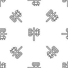 Grey line Traffic light icon isolated seamless pattern on white background. Vector