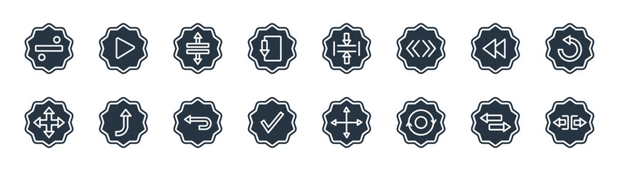 arrows filled icons. glyph vector icons such as horizontal split, circuit, right, zoom directions, backward, split vertical, horizontal merge, play button sign isolated on white background.
