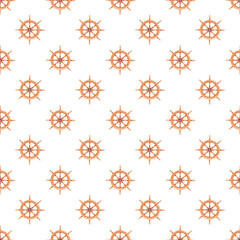 Seamless pattern of a brown ship wheel on the white background