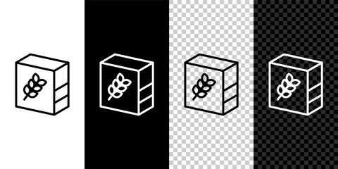 Set line Flour pack icon isolated on black and white, transparent background. Vector