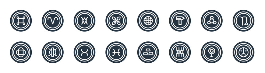 zodiac filled icons. glyph vector icons such as fortitude, lifes challenges, pisces, hypocrisy, silver, still, earth, aries sign isolated on white background.