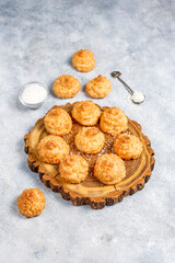 Delicious homemade coconut cookies in a light background.