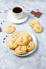 Homemade tasty chocolate chip cookies.