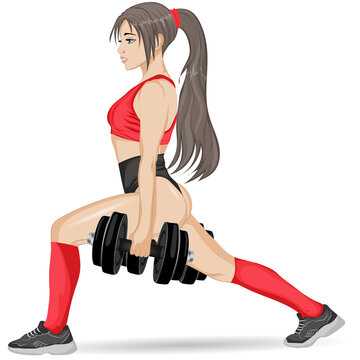 The girl is engaged with dumbbells. Vector art