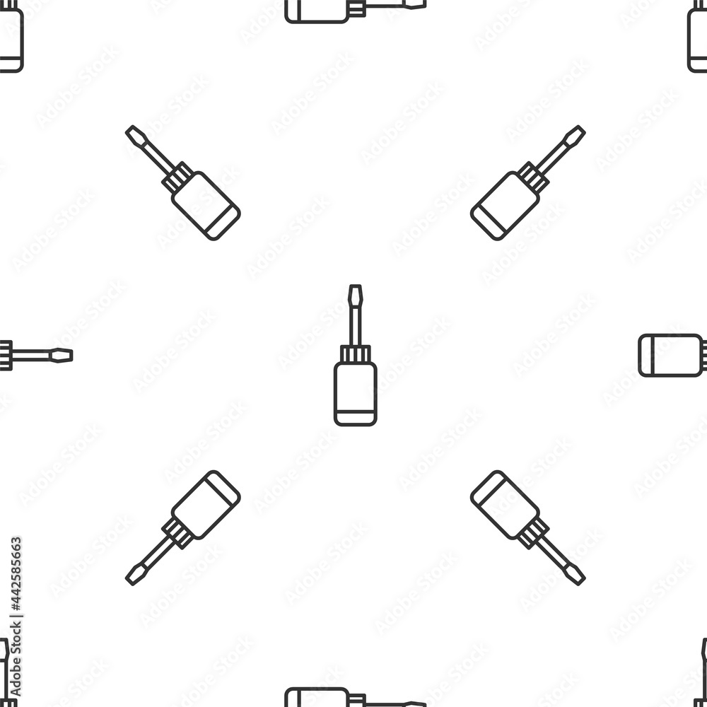 Poster grey line screwdriver icon isolated seamless pattern on white background. service tool symbol. vecto