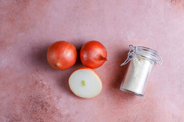 Bowl with dried onion powder.