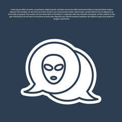 Blue line Alien icon isolated on blue background. Extraterrestrial alien face or head symbol. Vector