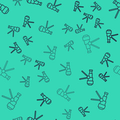 Black line Telescope icon isolated seamless pattern on green background. Scientific tool. Education and astronomy element, spyglass and study stars. Vector