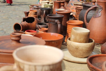 pottery on the counter of the market