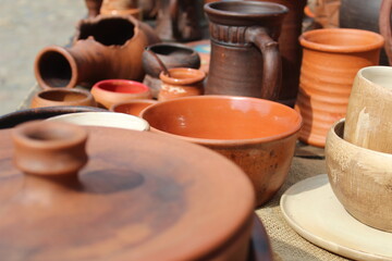 pottery on the counter of the market