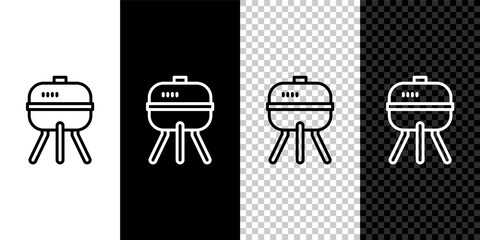 Set line Barbecue grill icon isolated on black and white, transparent background. BBQ grill party. Vector