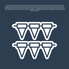 Blue line Carnival garland with flags icon isolated on blue background. Party pennants for birthday celebration, festival decoration. Vector