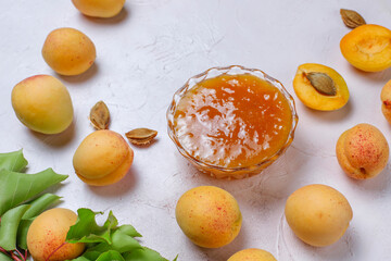 Delicious homemade jam with ripe apricots.