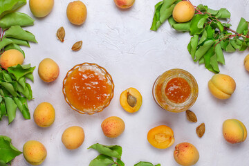 Delicious homemade jam with ripe apricots.