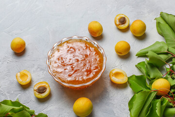 Delicious homemade jam with ripe apricots.