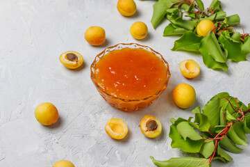 Delicious homemade jam with ripe apricots.