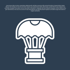 Blue line Box flying on parachute icon isolated on blue background. Parcel with parachute for shipping. Delivery service, air shipping. Vector