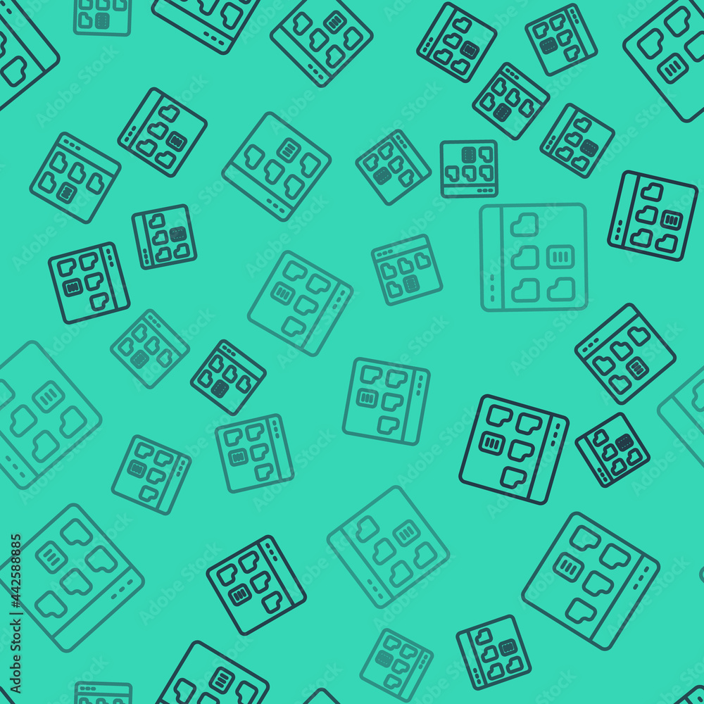 Poster black line browser files icon isolated seamless pattern on green background. vector