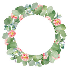 Frame with watercolor eucalyptus branches with copy space