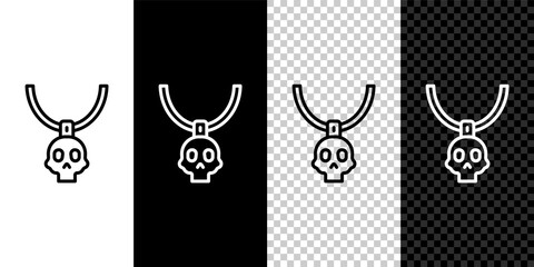 Set line Necklace amulet icon isolated on black and white, transparent background. Vector