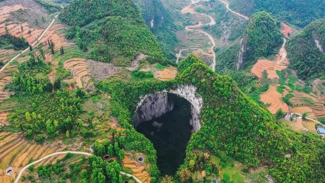 National Park Cueva de la Quebrada El Toro, Venezuela. Aerial view of mountain arches and caves, beautiful landscape in a national park in Falcon state, Venezuela.
