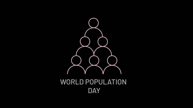 Motion graphic of world population day with many people growth silhouette icon.  available on black matte background