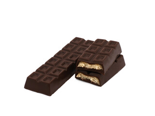 Chocolate bars with marzipan filling isolated on white