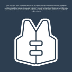 Blue line Life jacket icon isolated on blue background. Life vest icon. Extreme sport. Sport equipment. Vector