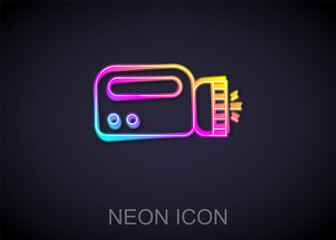 Glowing neon line Flashlight for diver icon isolated on black background. Diving underwater equipment. Vector