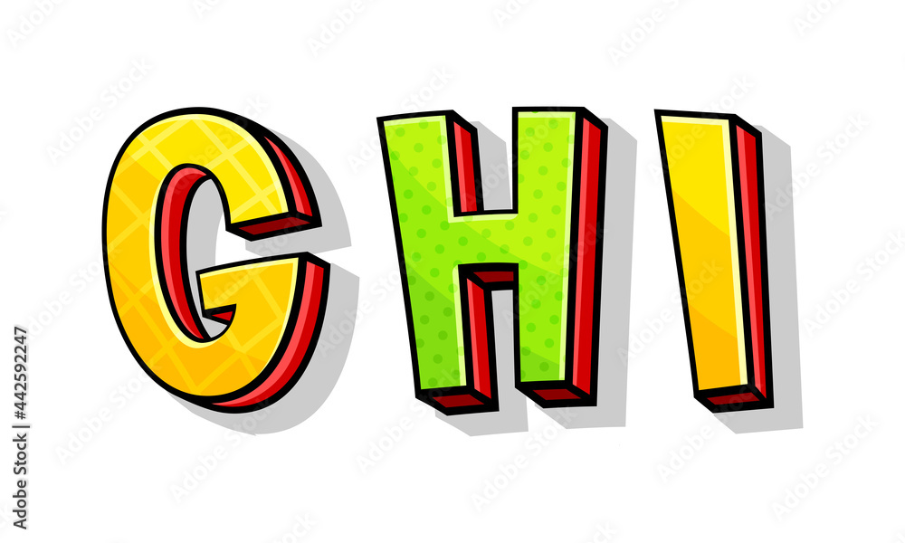 Poster colorful font with volume letters isolated on white background vector set