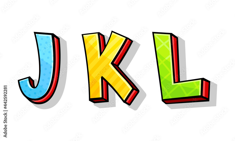Poster colorful font with volume letters isolated on white background vector set