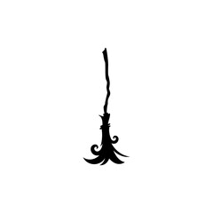 Witch broom. Halloween card. Witchcraft and wizardry.