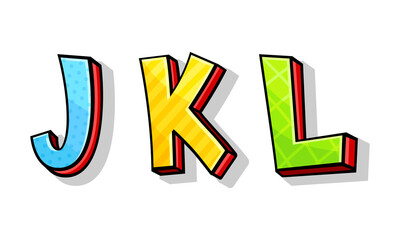 Colorful Font with Volume Letters Isolated on White Background Vector Set