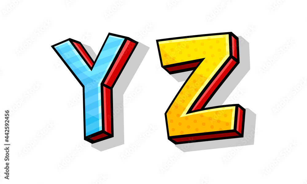 Poster colorful font with volume letters isolated on white background vector set