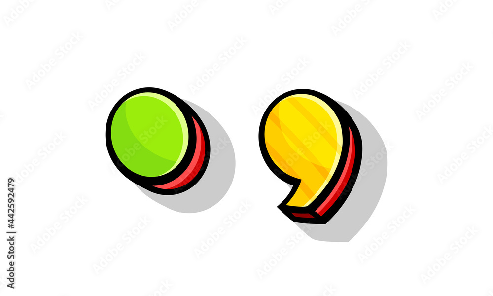 Poster bright dot and comma as punctuation marks vector set