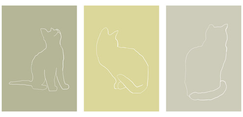 Hand drown silhouette cats set