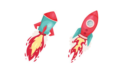 Bright Space Rocket with Reactive Booster Vector Set